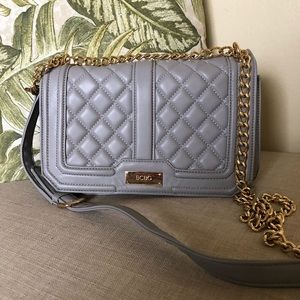 BCBG Quilted Gray Purse With Gold Accents